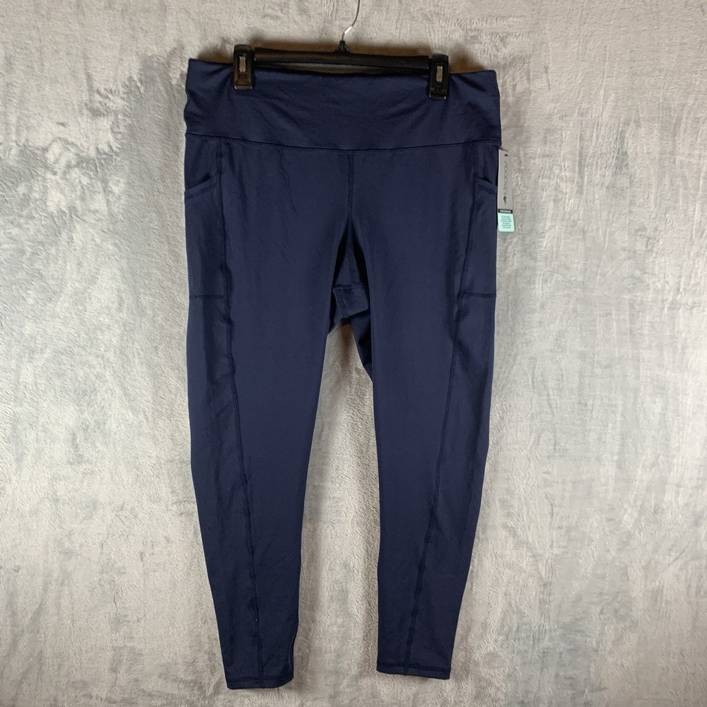 Ideology Womens Leggings 1X 7/8 Length High Rise Navy Pockets Performance Gym